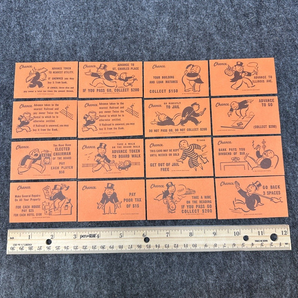 Vtg Monopoly Replacement CHANCE Cards Orange Dated 1936 Cool Graphics 16pc - Picture 1 of 16